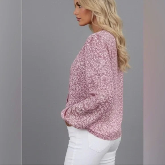 Boho Floral V-Neck Long Sleeve Blouse - Picture 2 of 9